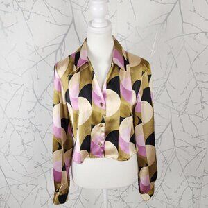 House of Harlow 1960 Pink Gold Psychedelic Satin Boxy Cropped Blouse